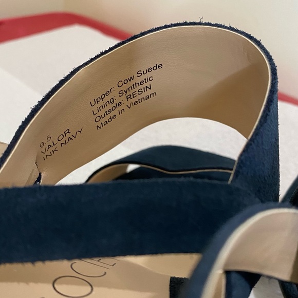 Sole Society Valor Ink Navy suede leather stacked sandal 9.5 - Picture 8 of 9
